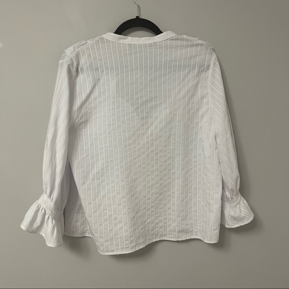 Zara white striped ruffle button up blouse - Picture 4 of 4